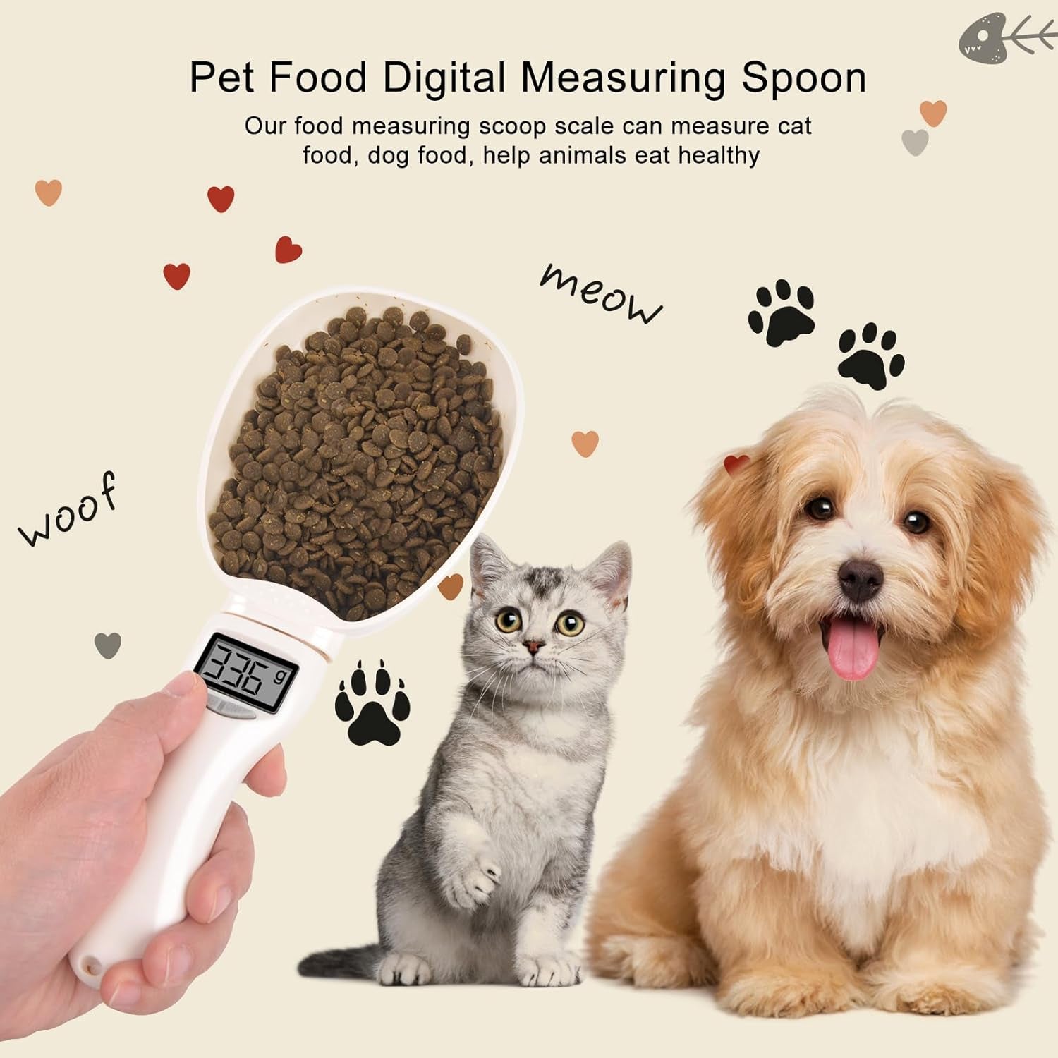 Digital Measuring Spoon, Weighing Food Measuring Scoop Scale, LCD Electronic Food Scale for Kitchen Gadget, Baking Cooking Coffee, Pet Dog Cat Food, High Precision Grams Measuring Cup Valentines Gifts